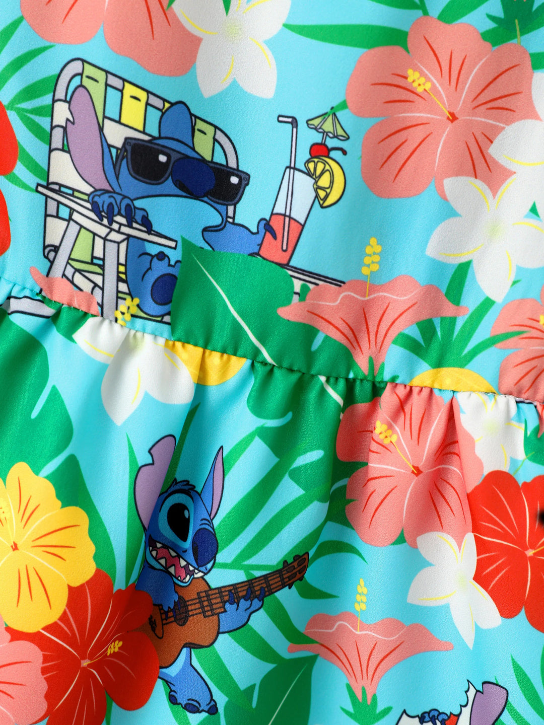 Disney Stitch Family passendes Kleid / Hemd mit tropischem Print grün