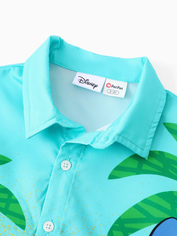 Disney Stitch Family passendes Kleid / Hemd mit tropischem Print grün