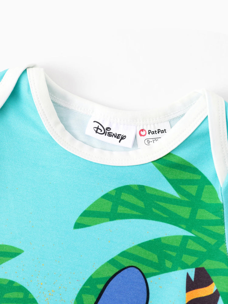 Disney Stitch Family passendes Kleid / Hemd mit tropischem Print grün