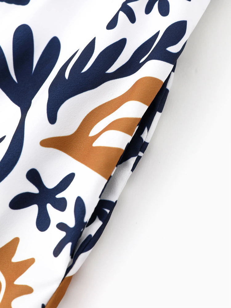 Disney Lion King Family Matching Simba Palm Leaf Pattern Colorblock Dress/Top/Romper Dark Blue