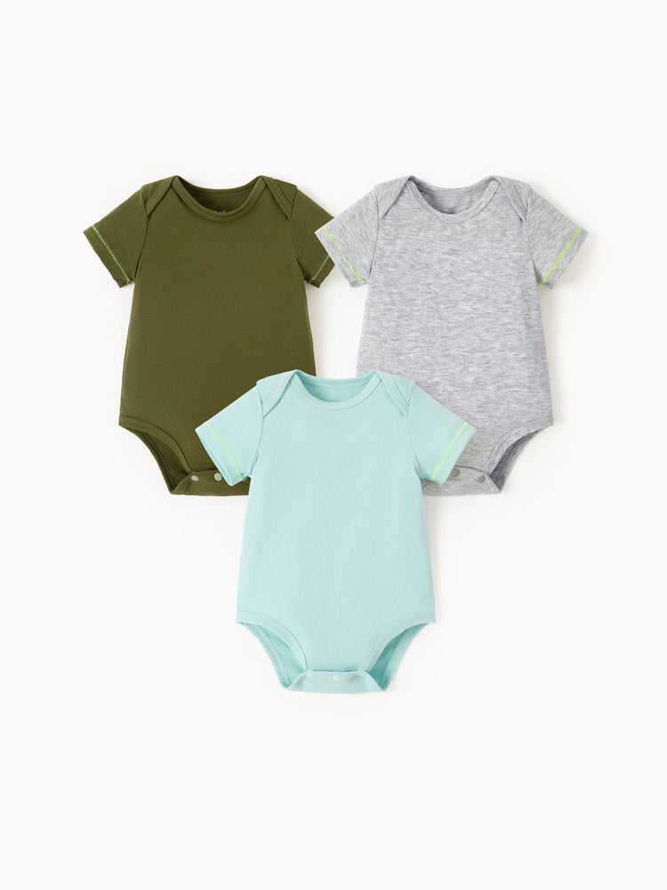Lot de 3 barboteuses en lyocell de couleur unie pour bébé garçon/fille, vert foncé