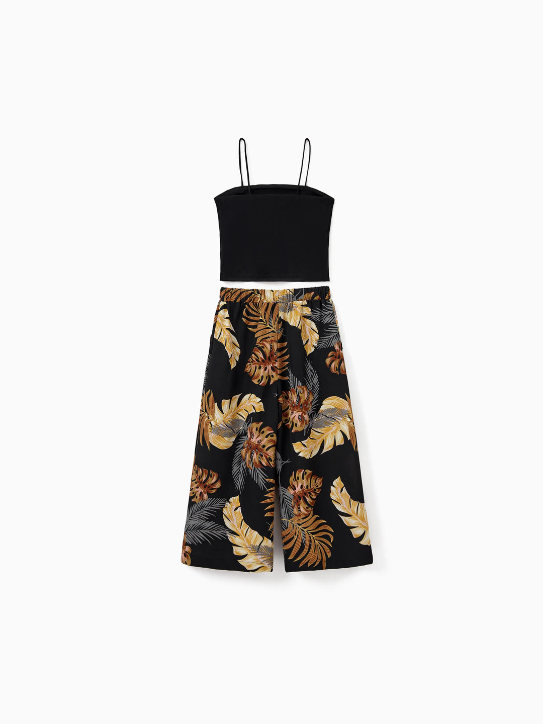 Ensembles papa et fille Tenues de plage imprimé floral Chemise manches courtes ou top camisole et pantalon large pour vacances d'été Looks famille Noir+Blanc