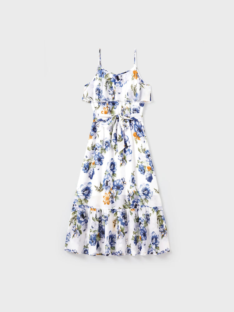 Gebrochene Blume Viskose Baumwolle Polyester Unisex Lässige Familiensuit blau