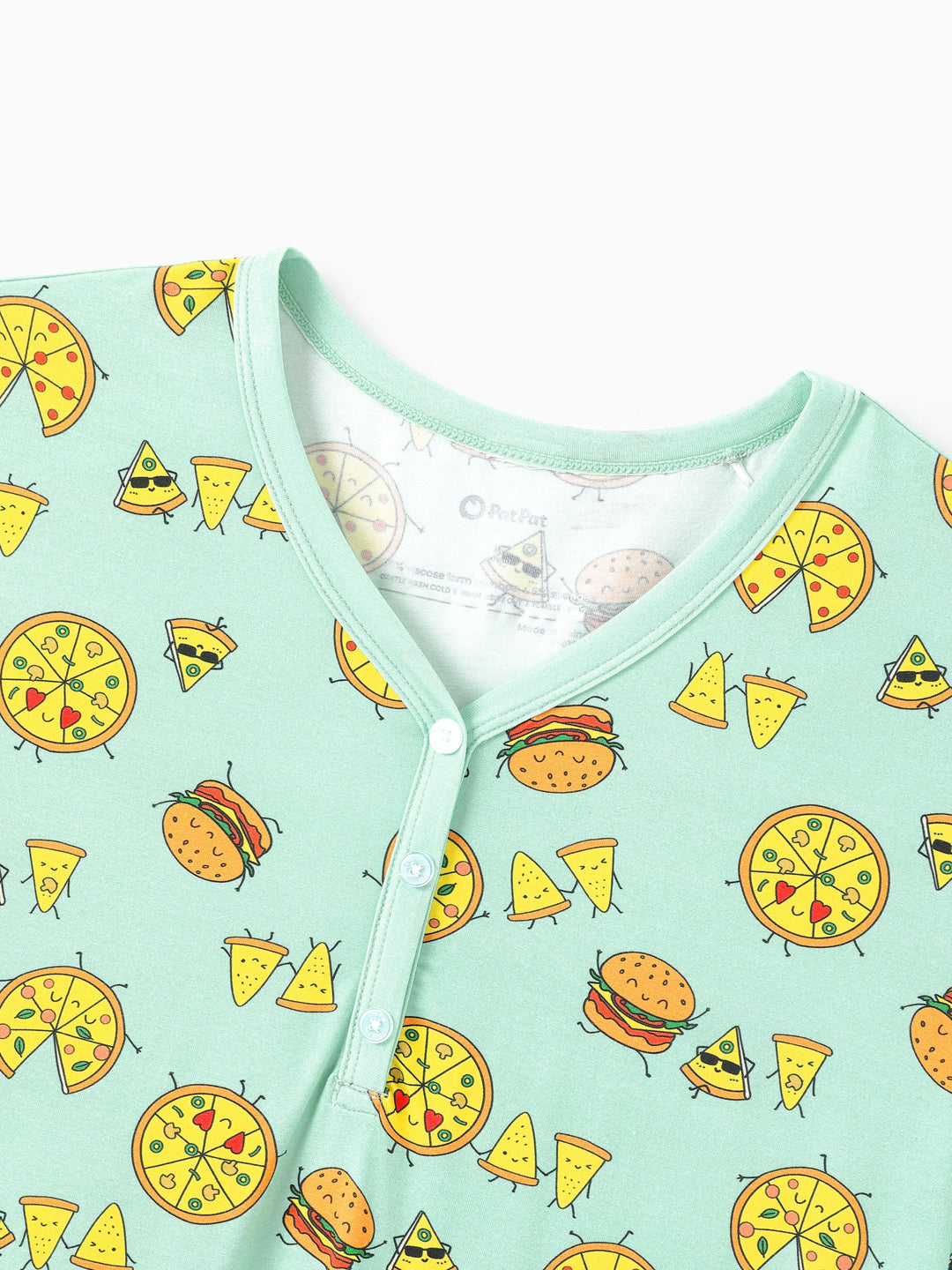 Pijama familiar de bambú verde menta con estampado de dibujos animados de comida, manga corta y pantalones largos, conjunto de pijama a juego (ajuste ceñido para niños), azul claro
