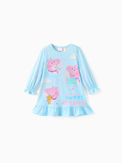 Peppa Pig Toddler Girl Casual Ruffle Pajama Nightgown Light Blue