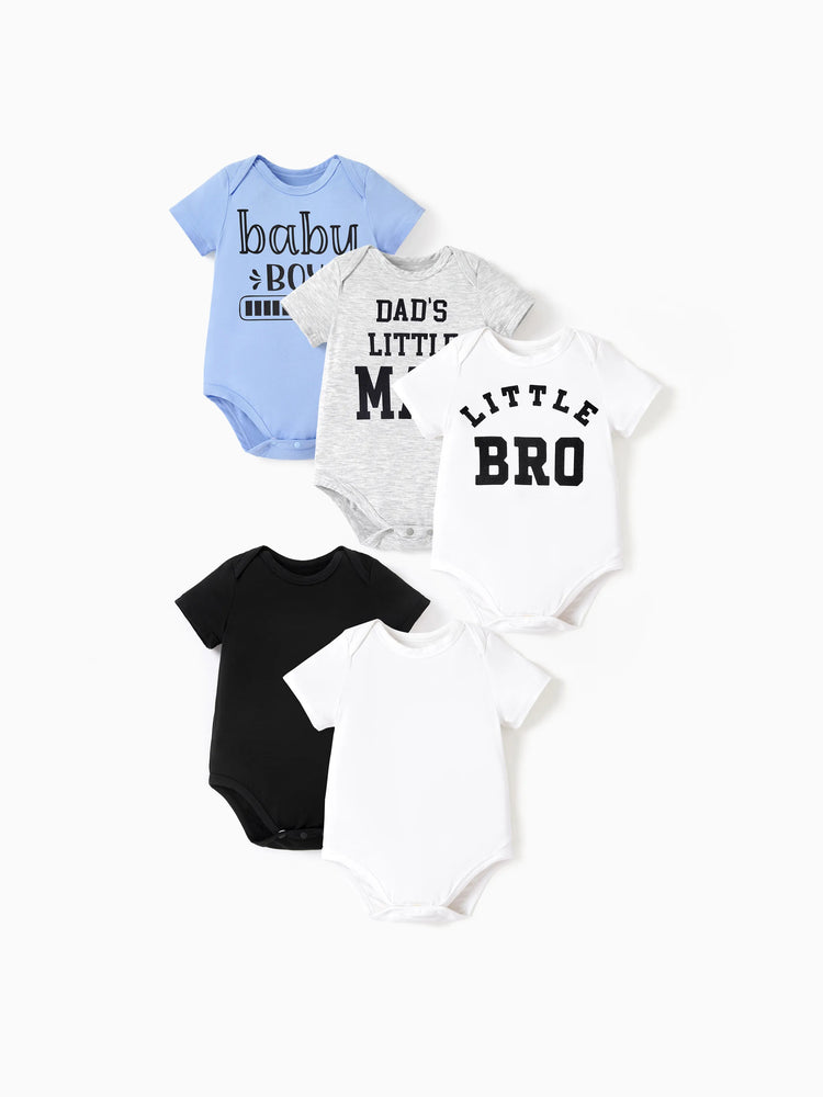 5-pack bamboo baby casual rompers, white.