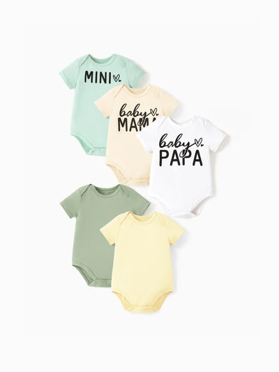 5-pack bamboo baby casual rompers, light green.