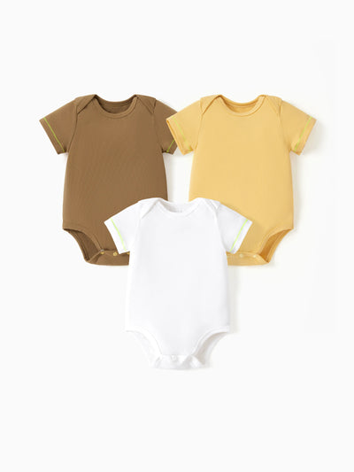 Lot de 3 barboteuses en lyocell de couleur unie pour bébé garçon/fille, marron