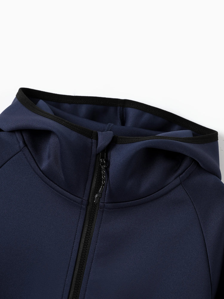 boys zip up black hoodie lightweight jacket stretchy air layer sweatshirt with full zipper dark blue