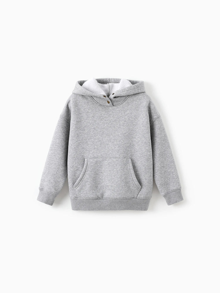 Boys and Girl Solid Color Thermal Hoodie with Far Infrared Heat-Retaining Fabric Grey