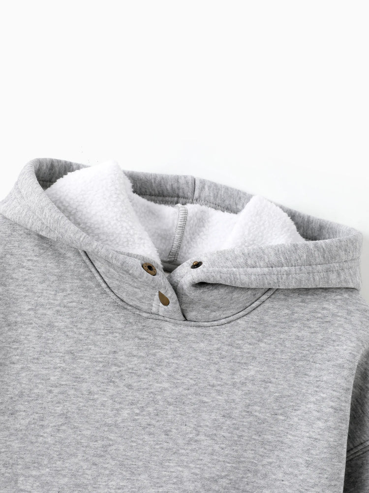 Boys and Girl Solid Color Thermal Hoodie with Far Infrared Heat-Retaining Fabric Grey