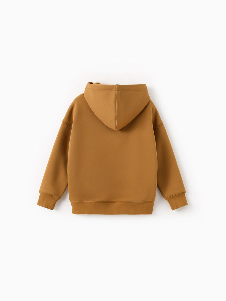 Boys and Girl Solid Color Thermal Hoodie with Far Infrared Heat-Retaining Fabric Brown