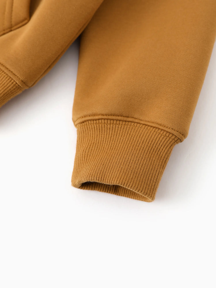 Boys and Girl Solid Color Thermal Hoodie with Far Infrared Heat-Retaining Fabric Brown