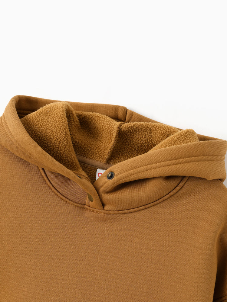 Boys and Girl Solid Color Thermal Hoodie with Far Infrared Heat-Retaining Fabric Brown