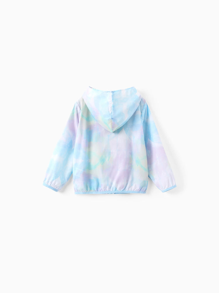 Veste de protection solaire à capuche zippée et imprimé tie-dye Elsa pour petite fille Disney La Reine des Neiges, multicolore