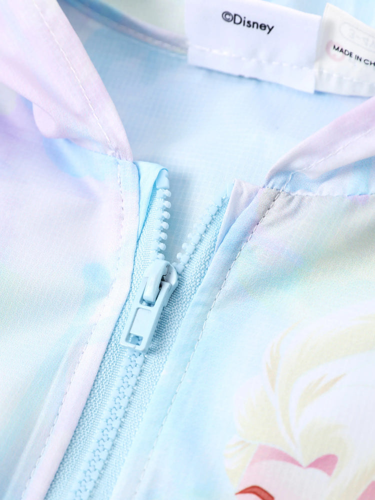 Veste de protection solaire à capuche zippée et imprimé tie-dye Elsa pour petite fille Disney La Reine des Neiges, multicolore
