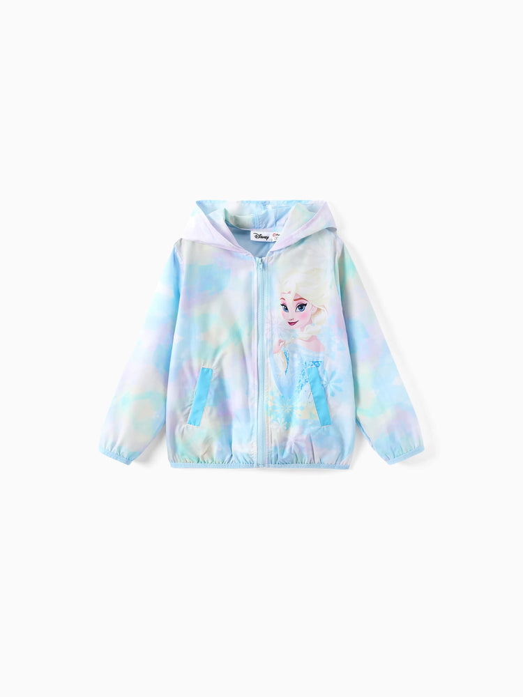 Veste de protection solaire à capuche zippée et imprimé tie-dye Elsa pour petite fille Disney La Reine des Neiges, multicolore