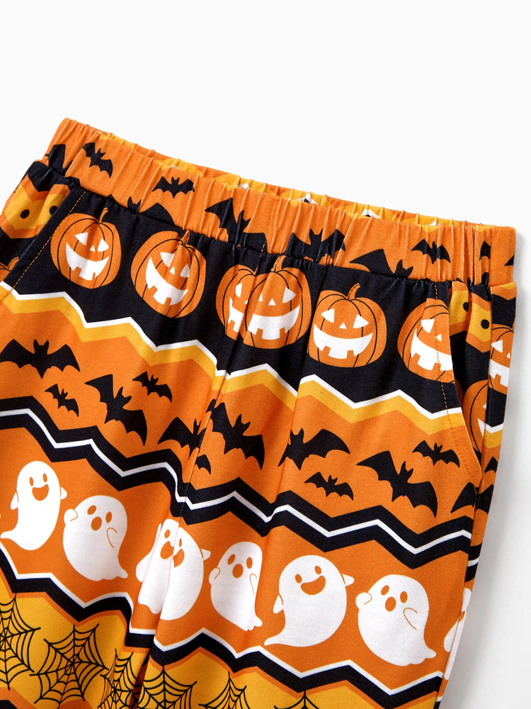 Halloween Pajamas Pumpkin / Ghost Print Family Pajamas Set Orange