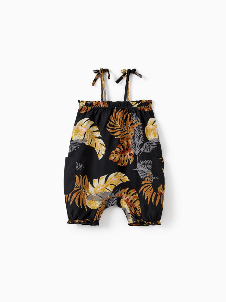 Mommy & me Floral Print Beach Wear Camisole top and Wide-Leg Pants Set for Summer Vacation Family Looks Black+White