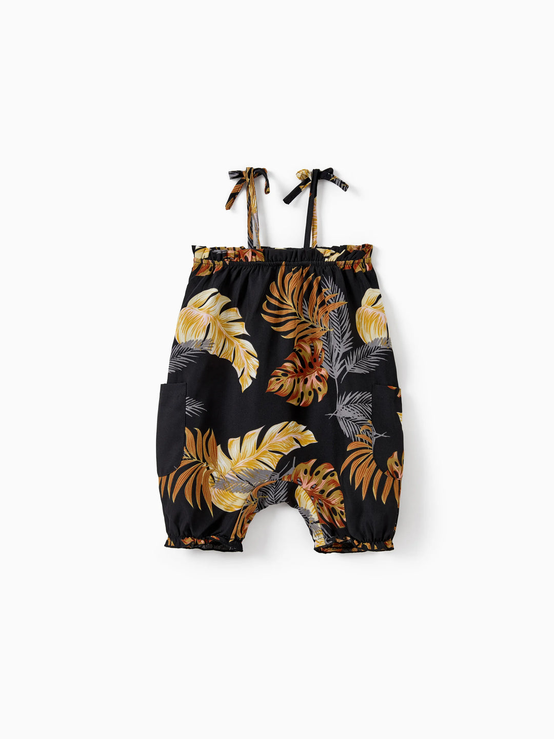 Ensembles papa et fille Tenues de plage imprimé floral Chemise manches courtes ou top camisole et pantalon large pour vacances d'été Looks famille Noir+Blanc