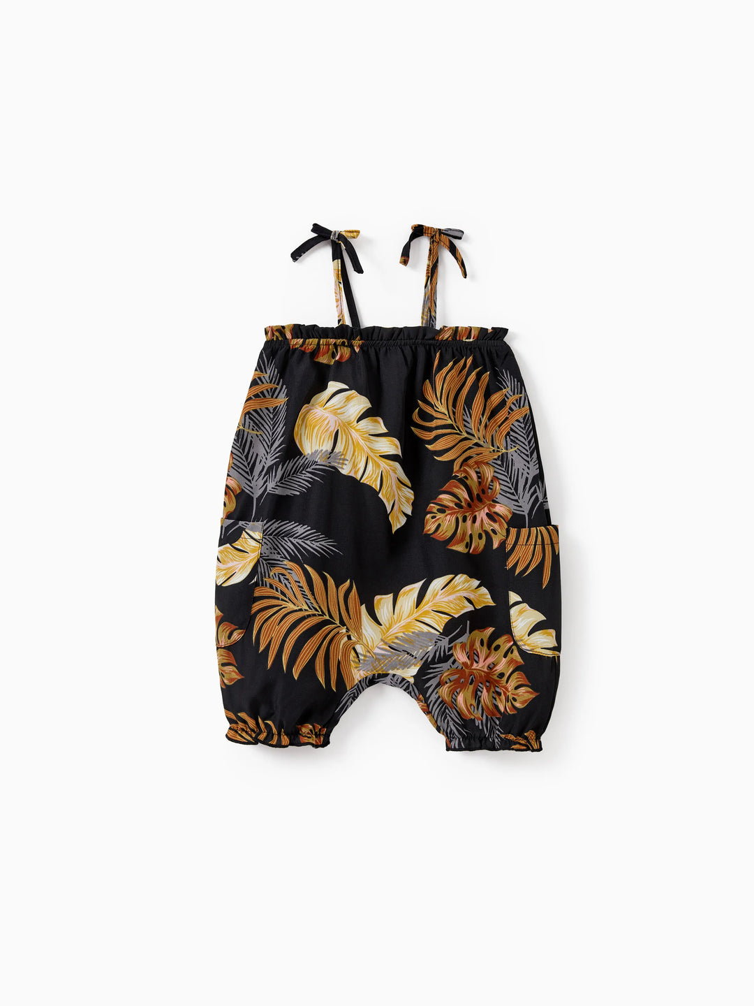 Ensembles papa et fille Tenues de plage imprimé floral Chemise manches courtes ou top camisole et pantalon large pour vacances d'été Looks famille Noir+Blanc
