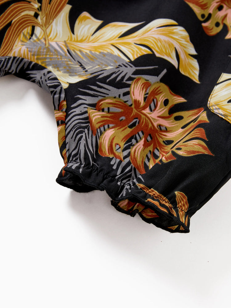 Daddy & Daughter Floral Print Beach Wear Short-sleeve Shirt or Camisole top and Wide-Leg Pants Set for Summer Vacation Family Looks Black+White