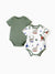 2-pack bamboo baby rompers, solid and printed, green.