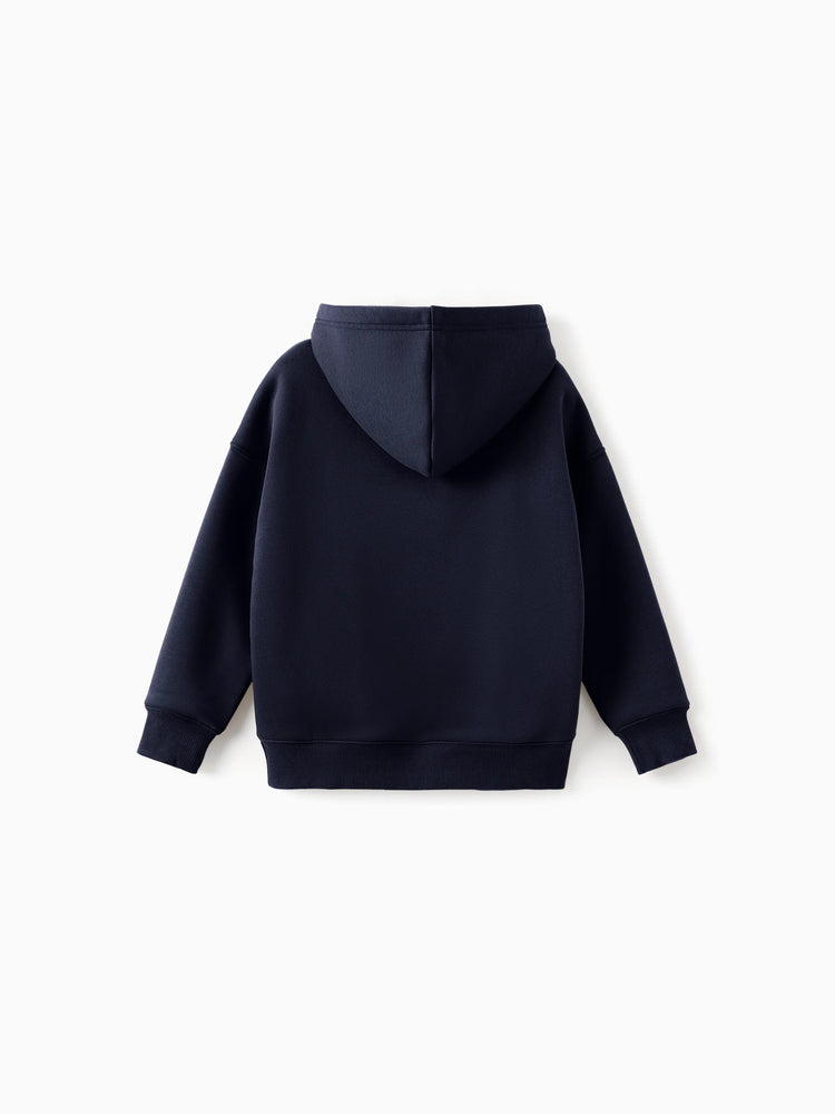 Boys and Girl Solid Color Thermal Hoodie with Far Infrared Heat-Retaining Fabric Dark Blue