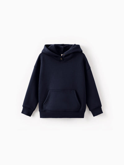 Boys and Girl Solid Color Thermal Hoodie with Far Infrared Heat-Retaining Fabric Dark Blue
