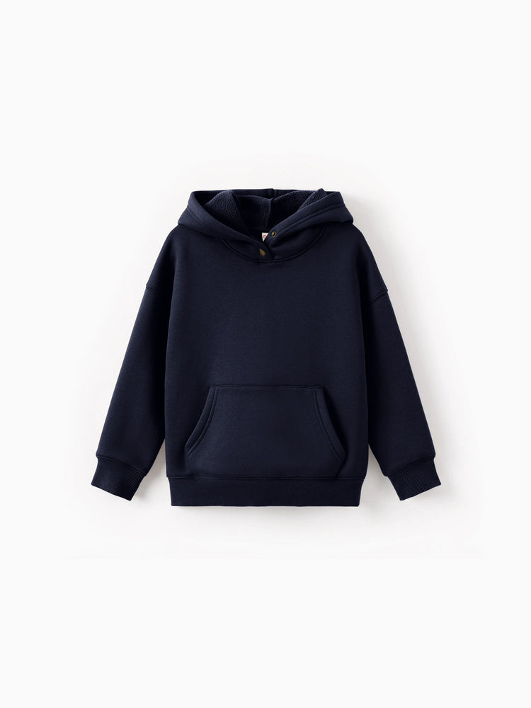 Boys and Girl Solid Color Thermal Hoodie with Far Infrared Heat-Retaining Fabric Dark Blue