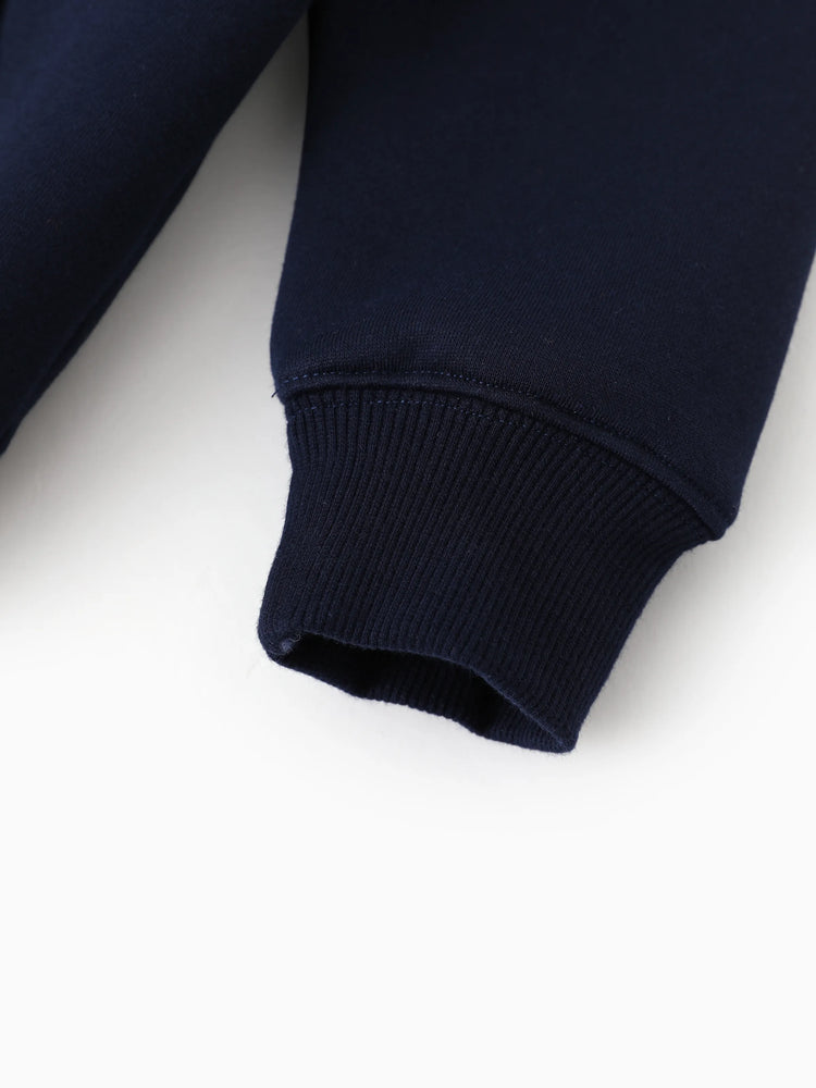 Boys and Girl Solid Color Thermal Hoodie with Far Infrared Heat-Retaining Fabric Dark Blue