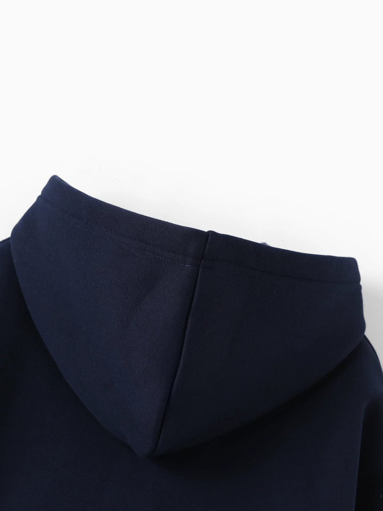 Boys and Girl Solid Color Thermal Hoodie with Far Infrared Heat-Retaining Fabric Dark Blue