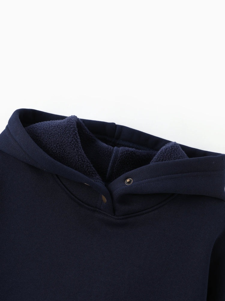 Boys and Girl Solid Color Thermal Hoodie with Far Infrared Heat-Retaining Fabric Dark Blue