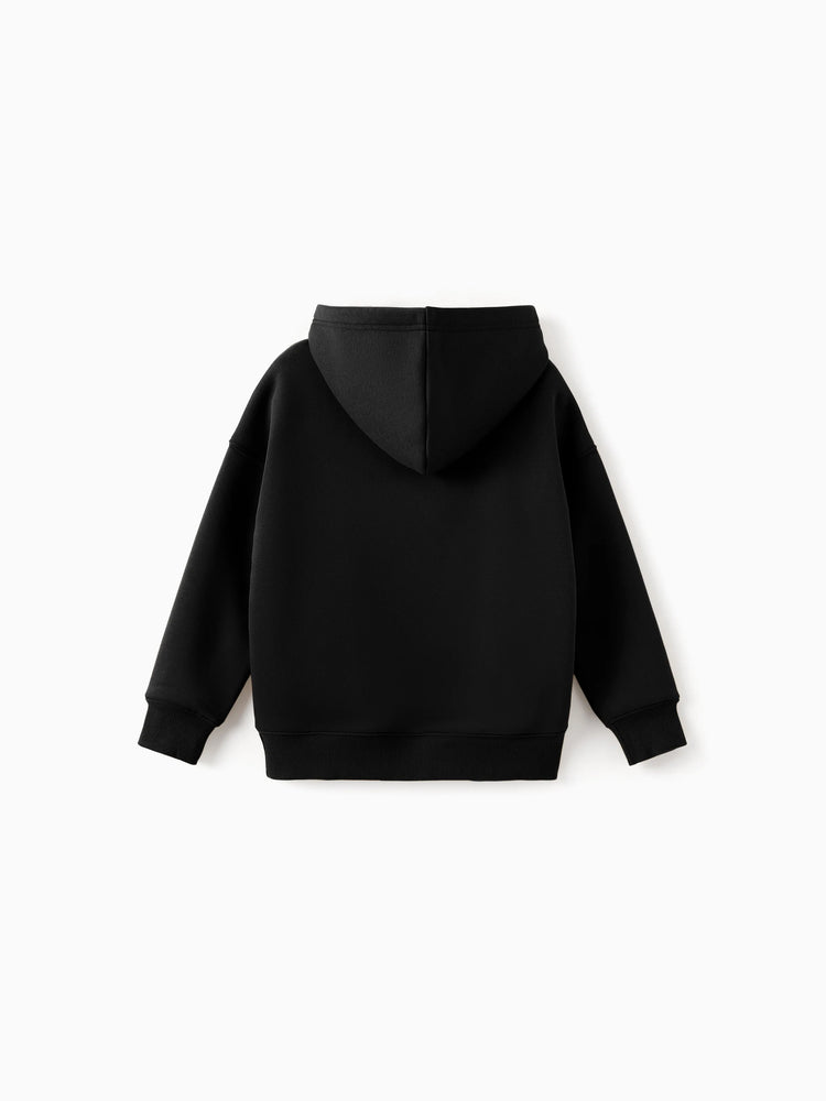 Boys and Girl Solid Color Thermal Hoodie with Far Infrared Heat-Retaining Fabric Black