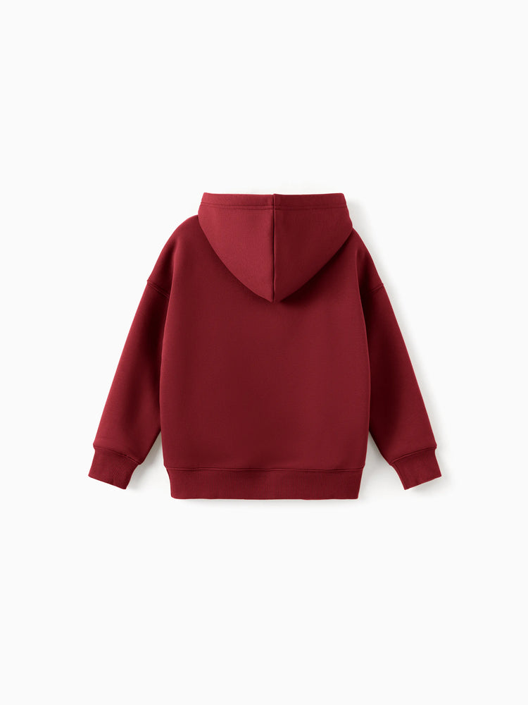 Boys and Girl Solid Color Thermal Hoodie with Far Infrared Heat-Retaining Fabric Red