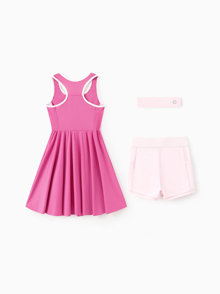 PatPat Rapidair activewear Kid Girl Tennis Dress with Headband & Bamboo Viscose Shorts with Pockets Hot Pink