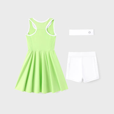 PatPat Rapidair Activewear Robe de tennis pour fille avec bandeau et short en viscose de bambou avec poches Vert