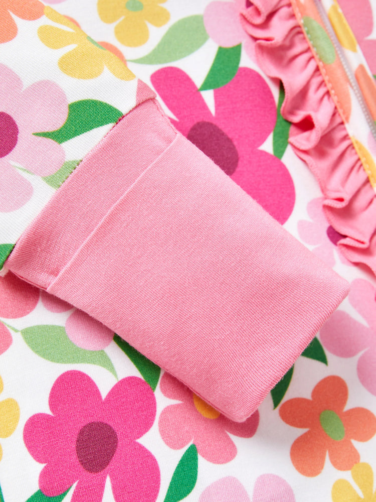 Bambus Baby Jungen/Mädchen Tier bedruckt 2-Wege-Reißverschluss Strampler Anti-Rutsch Langarmfußball mit Haarband dunkelrosa