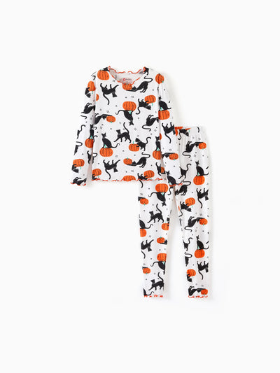 Halloween Pajama Set 2-piece Modal Pajamas With Childlike Print for Toddler / Kids ( Snug-Fitting ) White