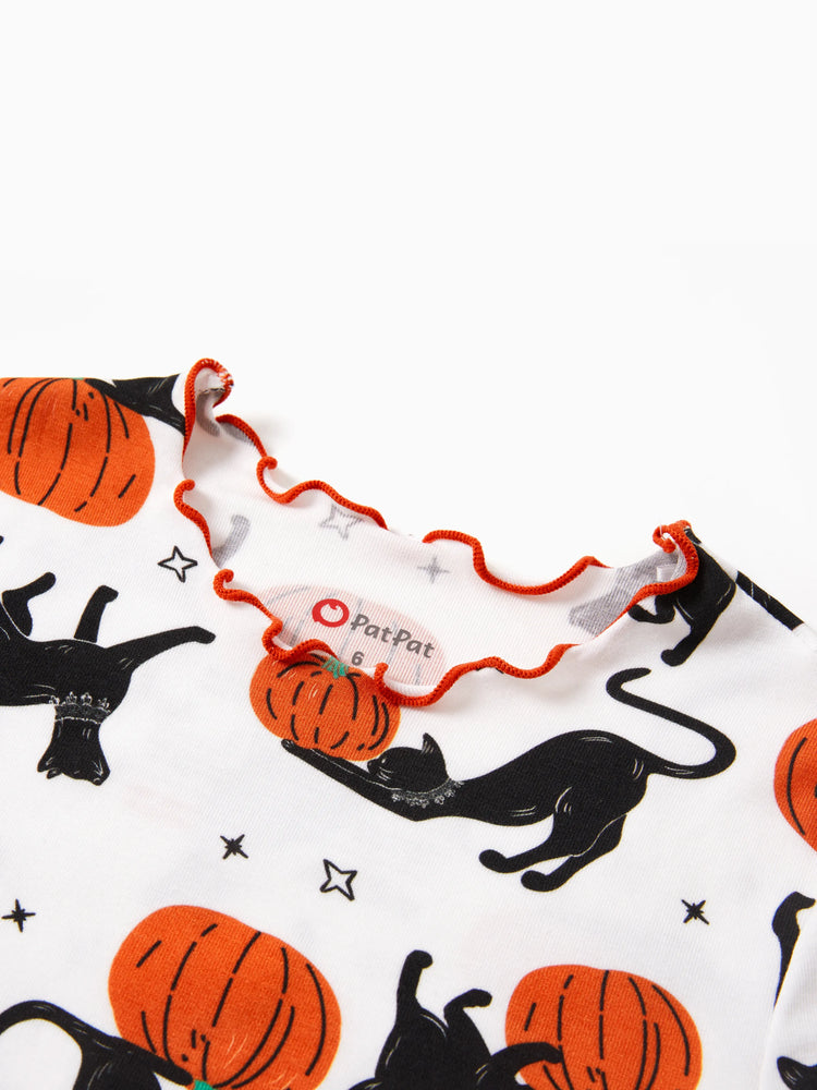 Pyjama d'Halloween 2 pièces en modal avec imprimé enfantin pour tout-petits/enfants (coupe ajustée) blanc