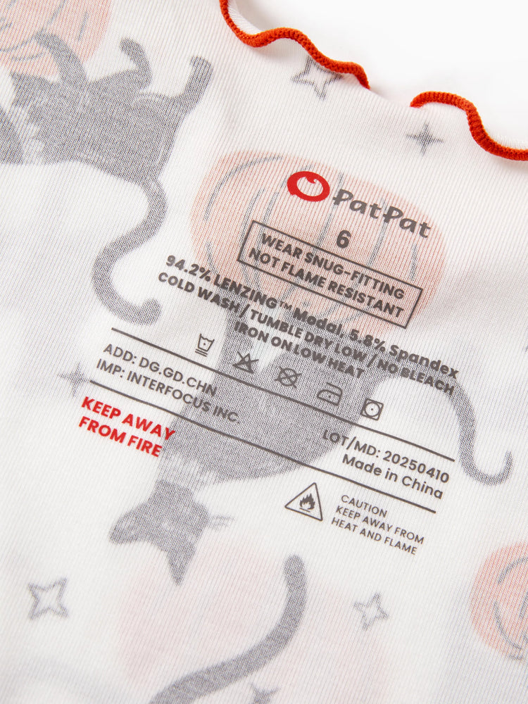 Pyjama d'Halloween 2 pièces en modal avec imprimé enfantin pour tout-petits/enfants (coupe ajustée) blanc