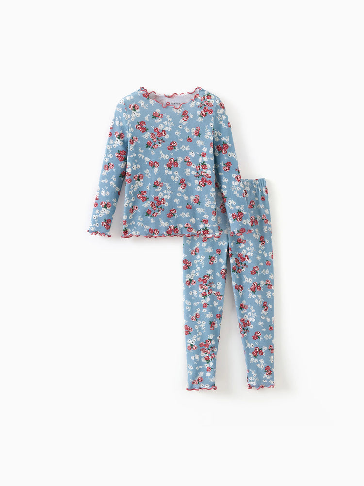 Ensemble pyjama d'Halloween 2 pièces en modal avec imprimé enfantin pour tout-petits/enfants (coupe ajustée) bleu