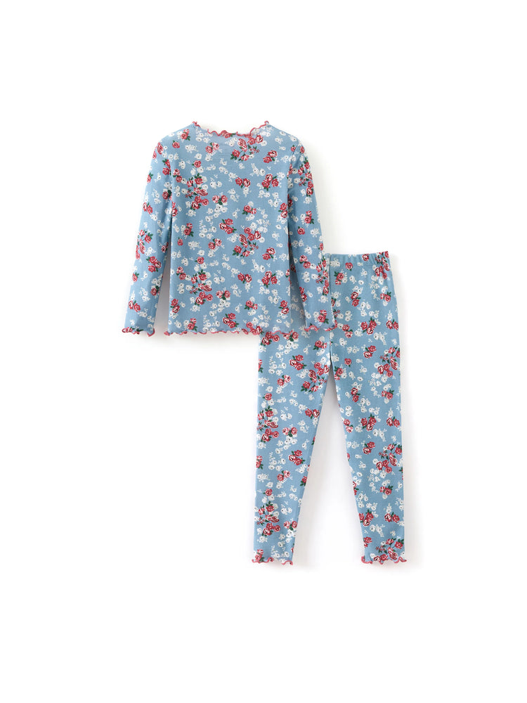 Ensemble pyjama d'Halloween 2 pièces en modal avec imprimé enfantin pour tout-petits/enfants (coupe ajustée) bleu