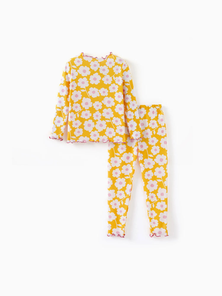 Pyjama d'Halloween 2 pièces en modal avec imprimé enfantin pour tout-petits/enfants (coupe ajustée) jaune
