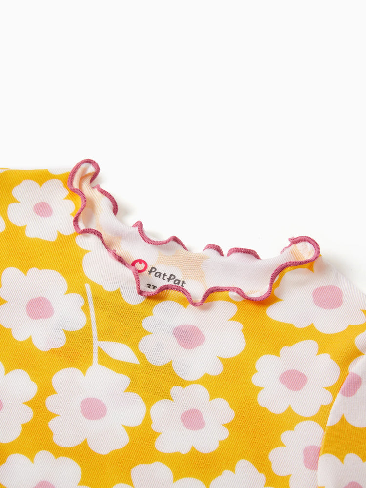 Pyjama d'Halloween 2 pièces en modal avec imprimé enfantin pour tout-petits/enfants (coupe ajustée) jaune