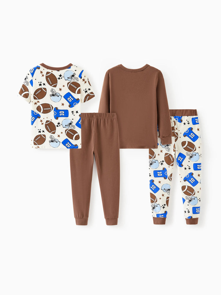 Kleinkind / Kinder 4-teiliger Pyjama aus Bio-Baumwolle 4-in-1 PJ Snug Fit Pjs für Mädchen / Jungen braun