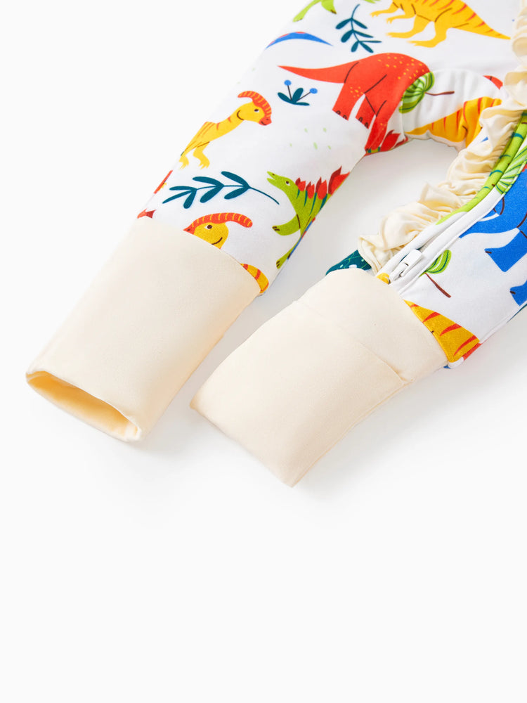 Grenouillère en bambou pour bébé garçon/fille, imprimé animal, fermeture éclair à double sens, antidérapante, manches longues, avec bandeau, jaune abricot