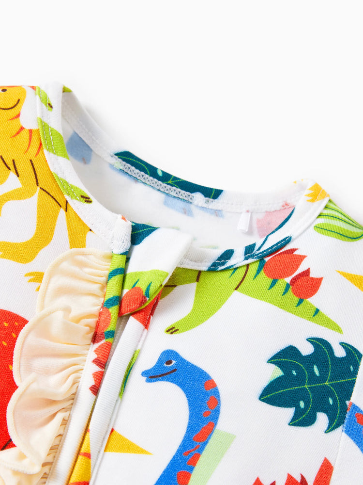 Grenouillère en bambou pour bébé garçon/fille, imprimé animal, fermeture éclair à double sens, antidérapante, manches longues, avec bandeau, jaune abricot