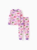 Pyjama 2 pièces en coton biologique pour tout-petits/enfants avec imprimé enfantin. Pyjama ajusté pour filles/garçons, rose