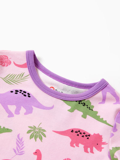 Toddler / Kids 2-piece Organic Cotton Pajamas with Childlike Print Snug fit Pjs for Girls / Boys Pink